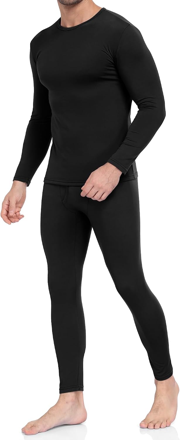 Men's Fleece Lined Thermal Underwear Set - Long John Top and Bottom Base Layer for Cold Weather - Small
