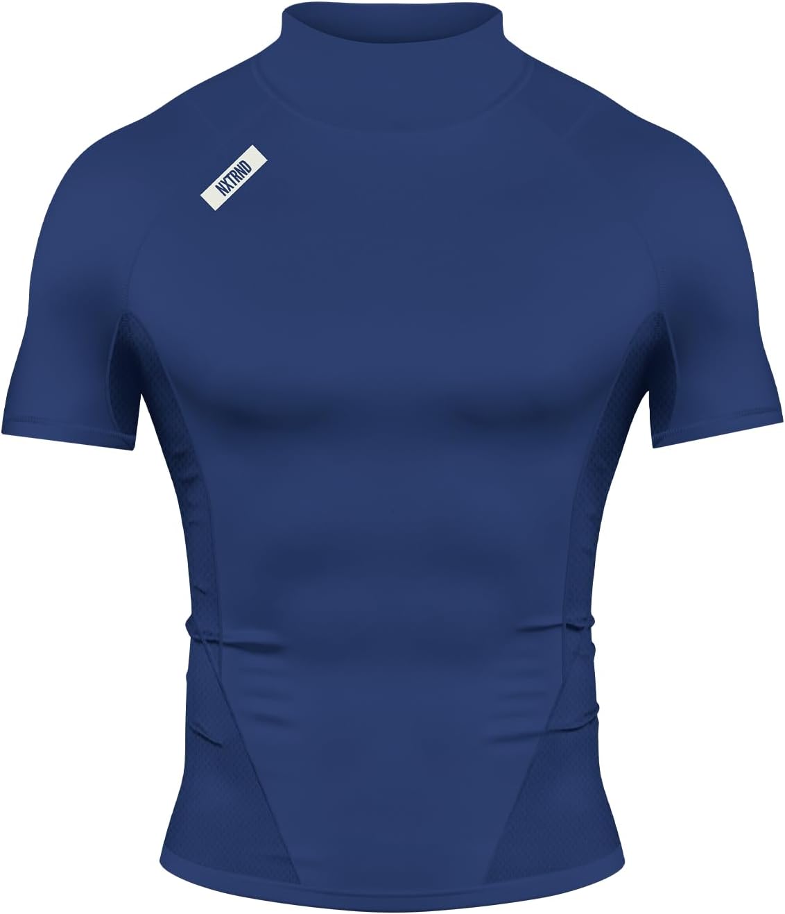 Men's Compression Mock Neck T-Shirt - Short Sleeve Turtleneck, Stretch Base Layer for Football Days - Small