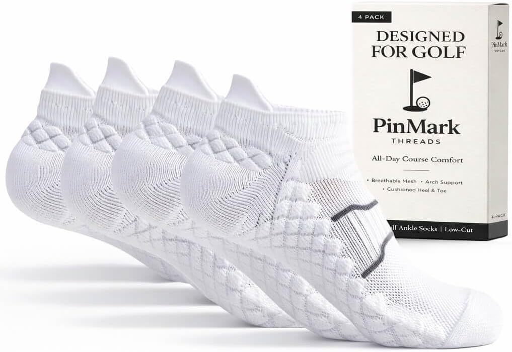 Men's Cushioned Golf Ankle Socks 4 Pairs - Anti-Blister Knit, Moisture Wicking for Eighteen Holes - 6.5-9.5