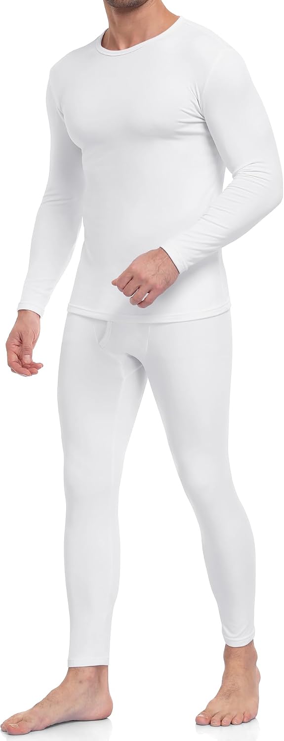 Men's Fleece Lined Thermal Underwear Set - Long John Top and Bottom Base Layer for Cold Weather - Small