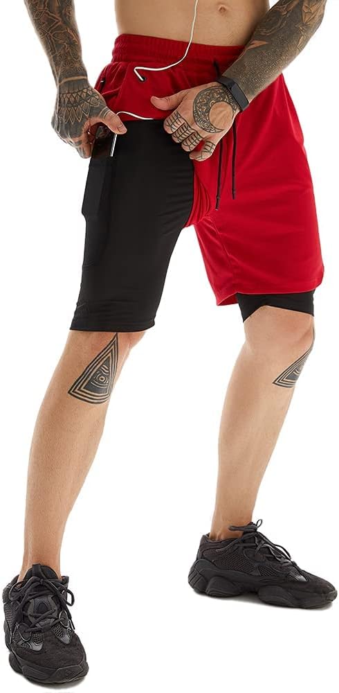 Men's 7 Inch Running Shorts with Compression Liner - Lightweight 2 in 1 Build in 3 and 5 Packs - Medium
