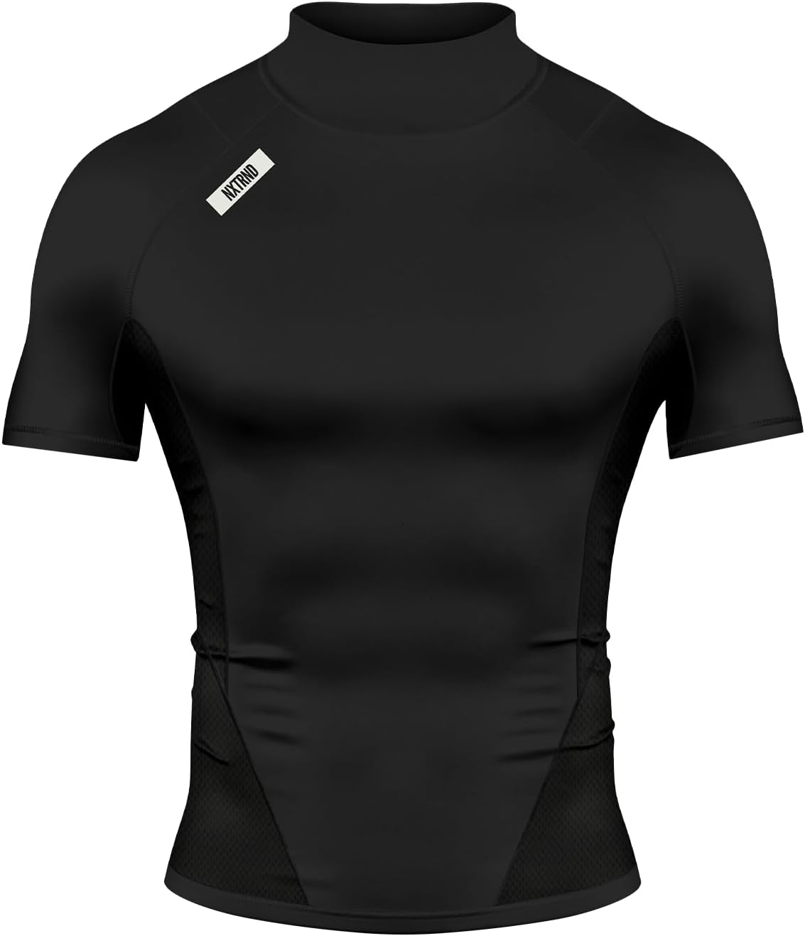 Men's Compression Mock Neck T-Shirt - Short Sleeve Turtleneck, Stretch Base Layer for Football Days - Medium