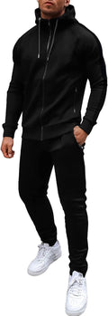 Men's Full Zip Hoodie and Jogger Tracksuit - Side Stripe, Zipper Pockets, Lightweight 2 Piece Set - Small