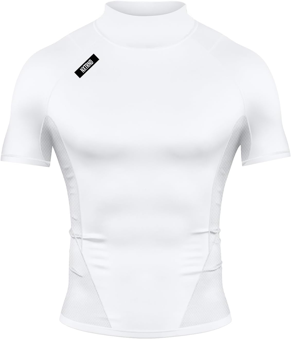 Men's Compression Mock Neck T-Shirt - Short Sleeve Turtleneck, Stretch Base Layer for Football Days - Small