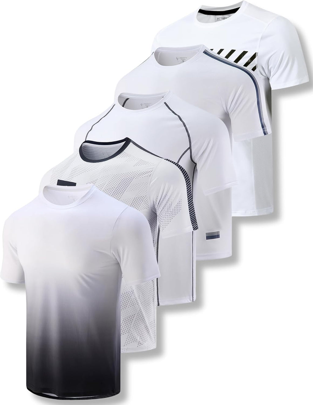 Men's Quick Dry Crew Neck T-Shirts 5 Pack - Moisture Wicking, Regular Fit for Running and Hiking - Small