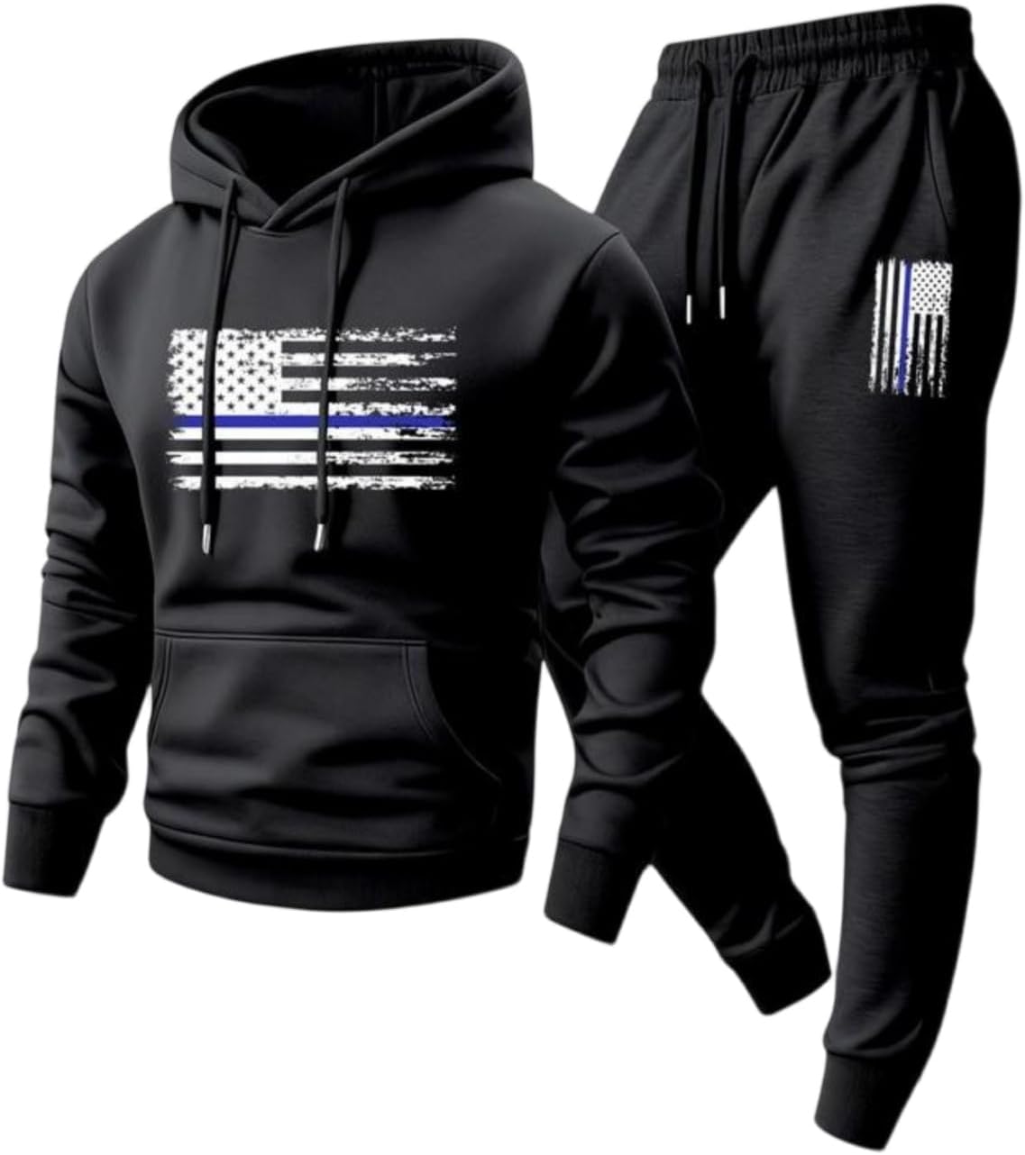 Men's Fleece Lined Tracksuit 2 Piece - Drawstring Hoodie and Elastic Waist Joggers for Lounging - Small