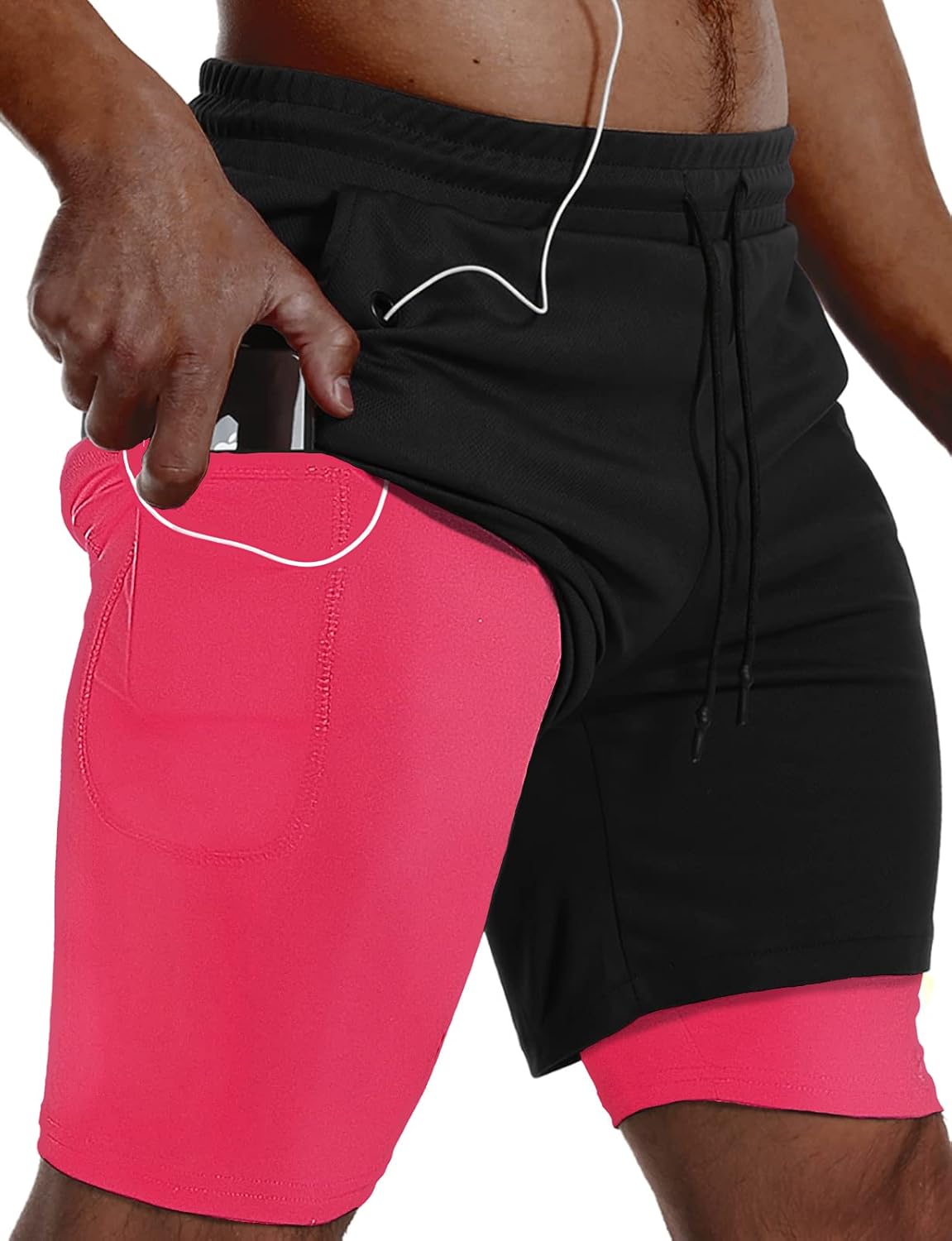 Men's 2 in 1 Running Shorts 3 Pack - Quick Dry Outer Layer, Inner Liner, Side Pockets for Workouts - Large