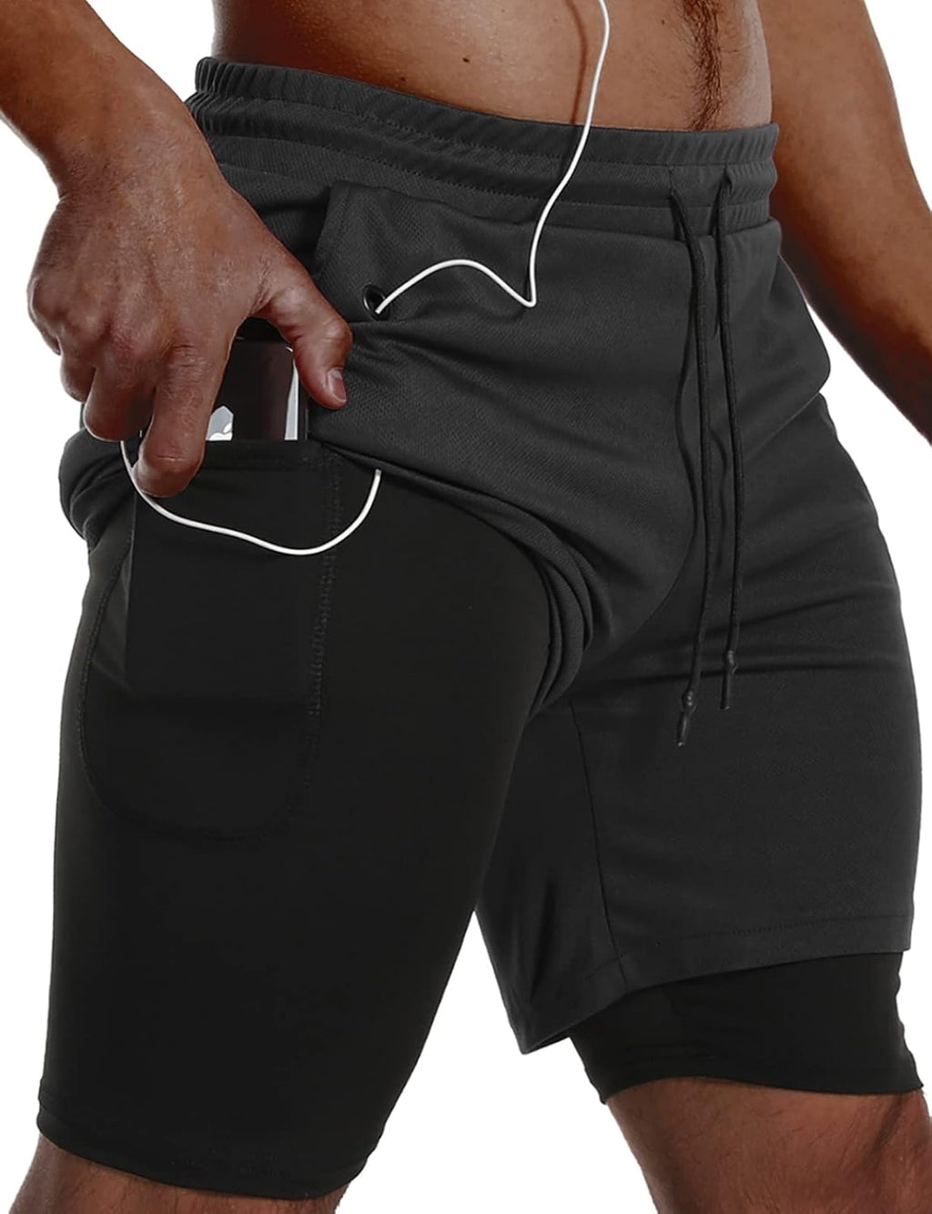 Men's 2 in 1 Running Shorts 3 Pack - Quick Dry Outer Layer, Inner Liner, Side Pockets for Workouts - Large