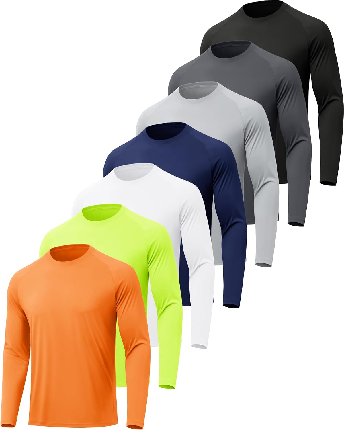 Men's UPF 50+ Long Sleeve Sun Shirts 7 Pack - Quick Dry, Moisture Wicking for Fishing and Running - Medium