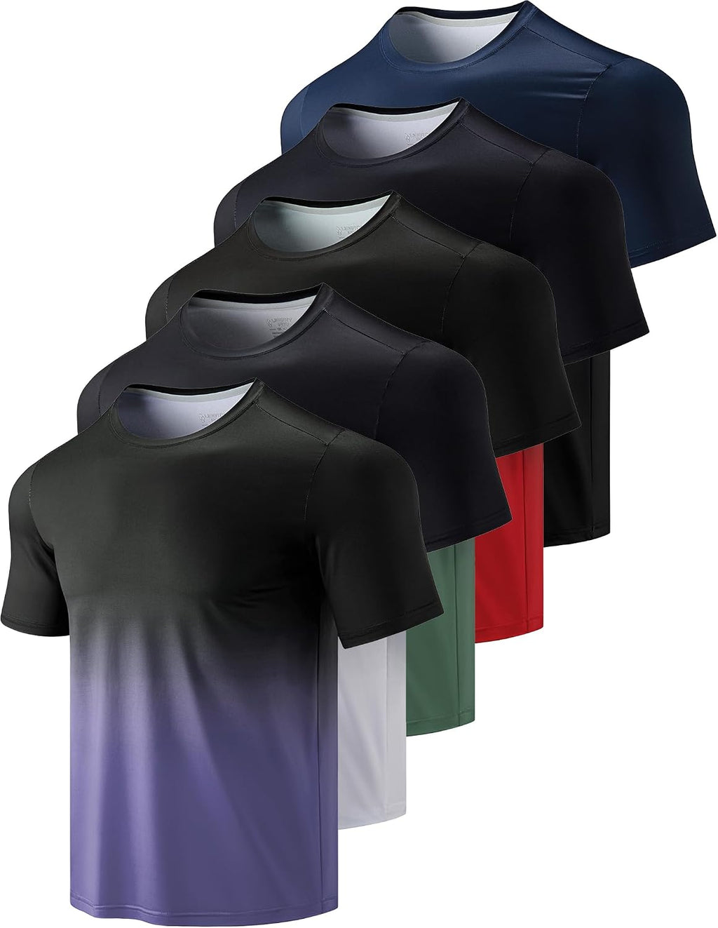Men's Quick Dry Crew Neck T-Shirts 5 Pack - Moisture Wicking, Regular Fit for Running and Hiking - Small