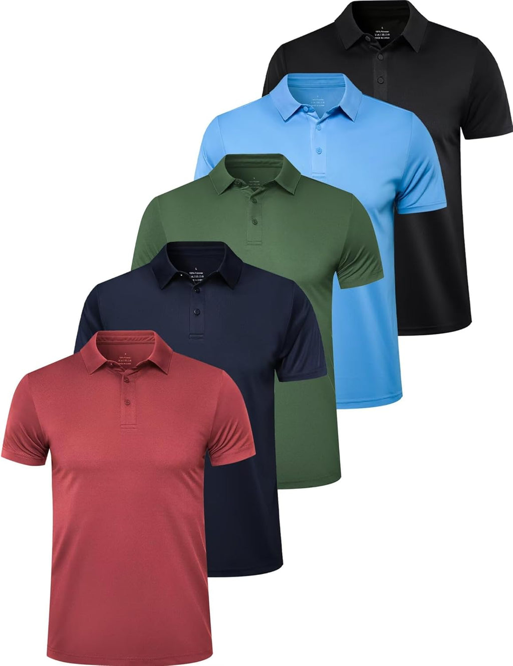 Men's Collared Golf Polo Shirts 5 Pack - UPF 50+ Sun Protection, Quick Dry Knit for Outdoor Work - Small
