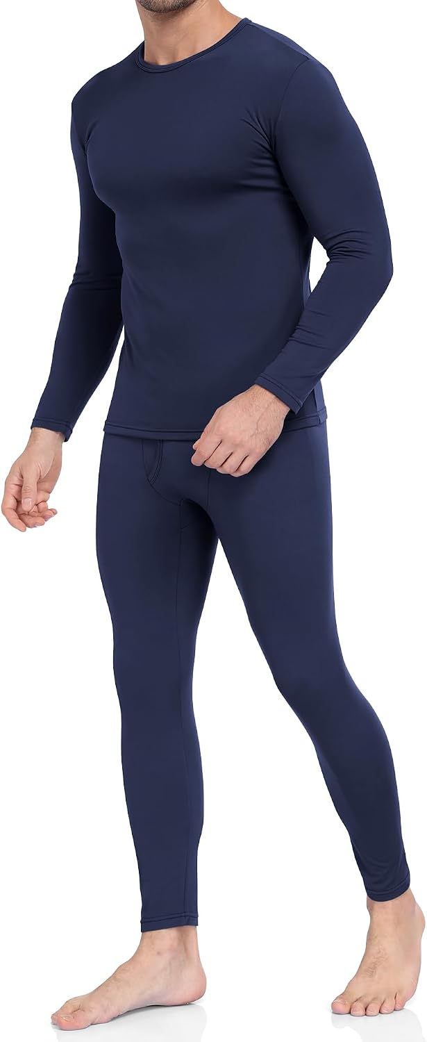 Men's Fleece Lined Thermal Underwear Set - Long John Top and Bottom Base Layer for Cold Weather - Small