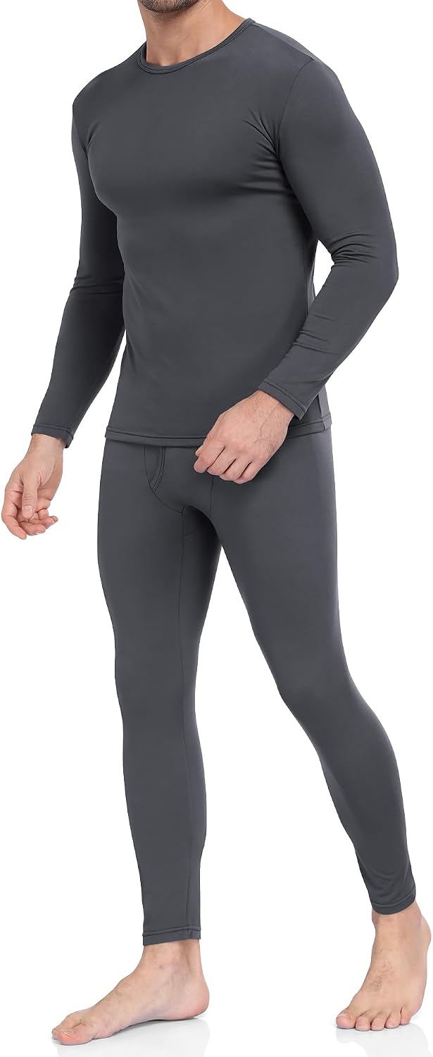 Men's Fleece Lined Thermal Underwear Set - Long John Top and Bottom Base Layer for Cold Weather - Small