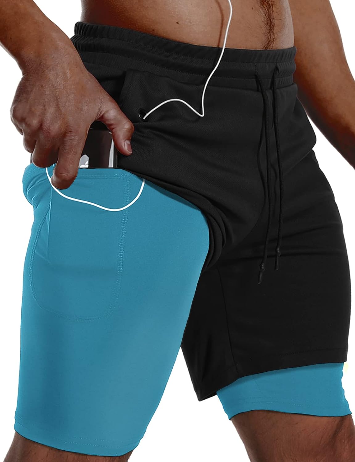 Men's 2 in 1 Running Shorts 3 Pack - Quick Dry Outer Layer, Inner Liner, Side Pockets for Workouts - Small