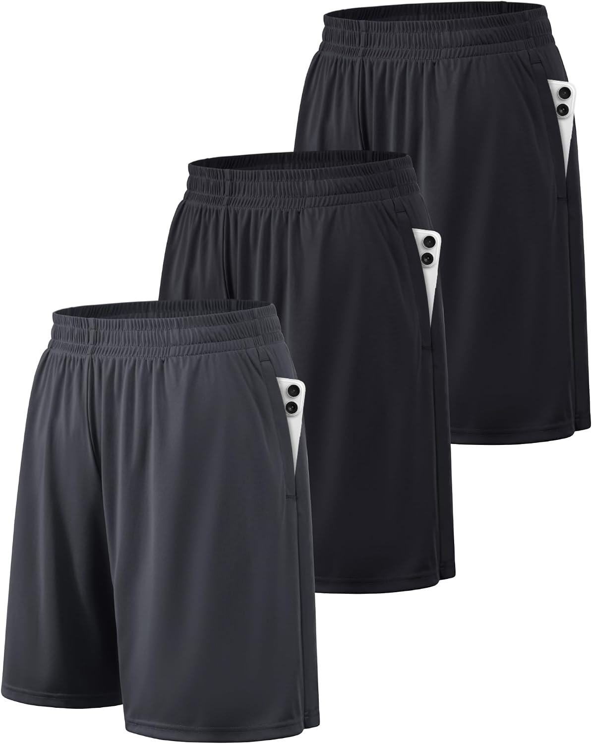 Men's Quick Dry Athletic Shorts - Side Pockets, Elastic Waistband, Breathable Fabric for Basketball - Small