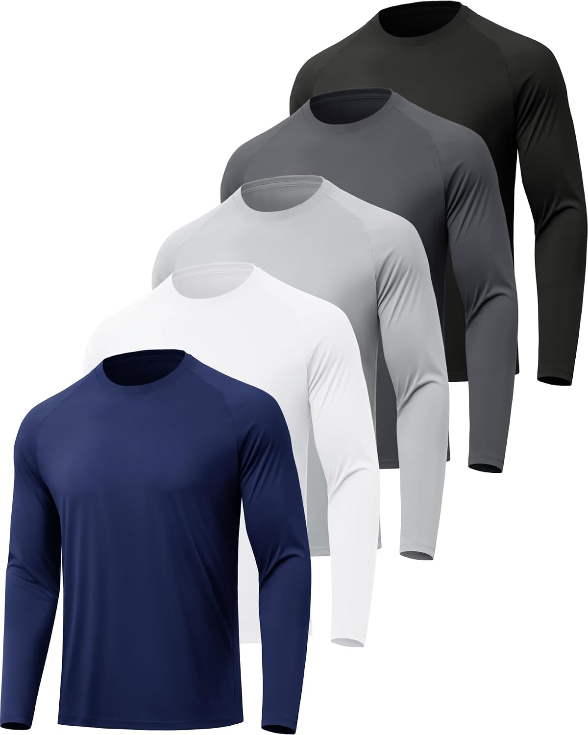 Men's UPF 50+ Long Sleeve Sun Shirts 7 Pack - Quick Dry, Moisture Wicking for Fishing and Running - Small