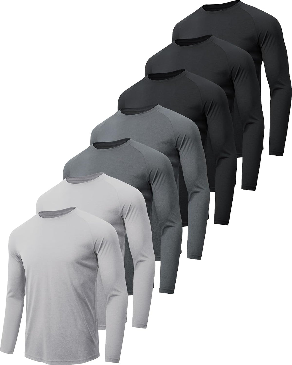 Men's UPF 50+ Long Sleeve Sun Shirts 7 Pack - Quick Dry, Moisture Wicking for Fishing and Running - Medium