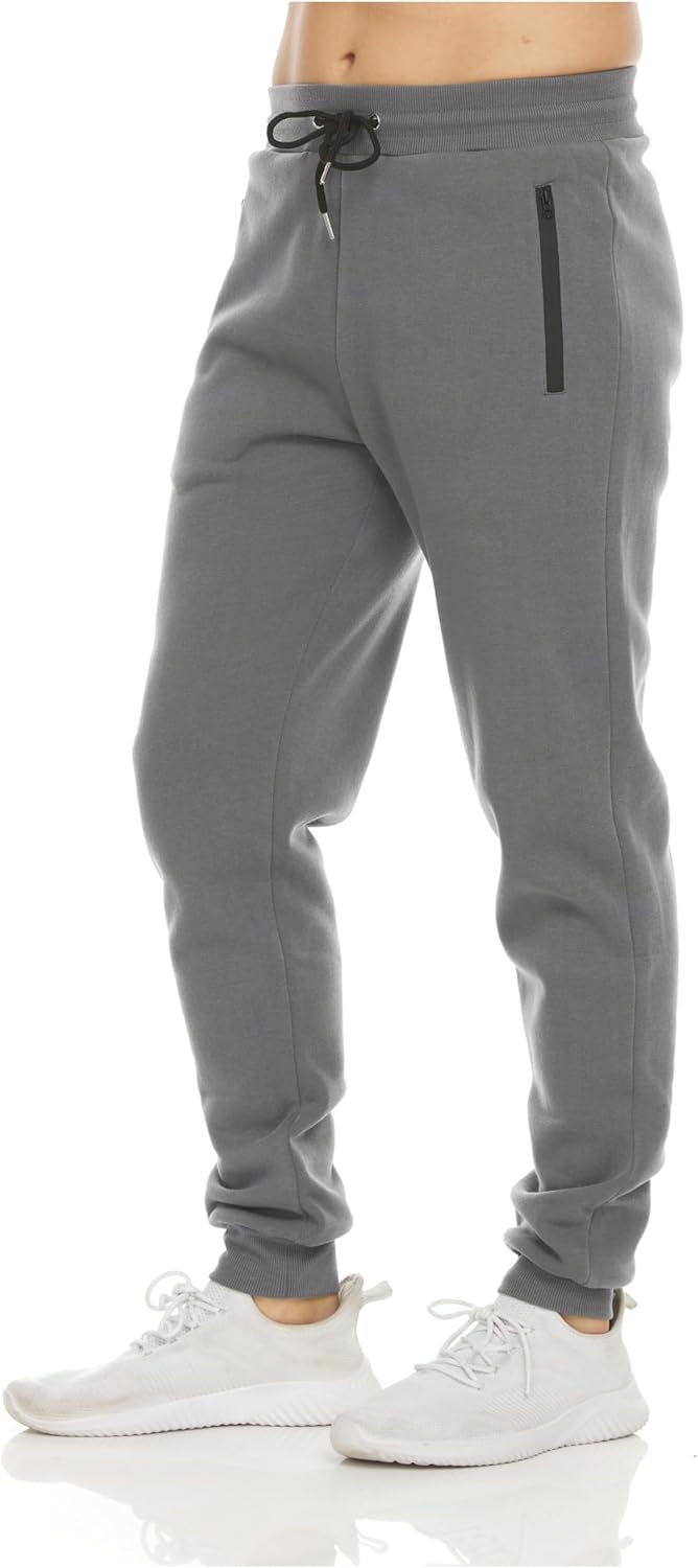 Men's Fleece Athletic Joggers 3 Pack - Zipper Pockets, Big and Tall Sizes for Workouts and Lounging - Standard (9)