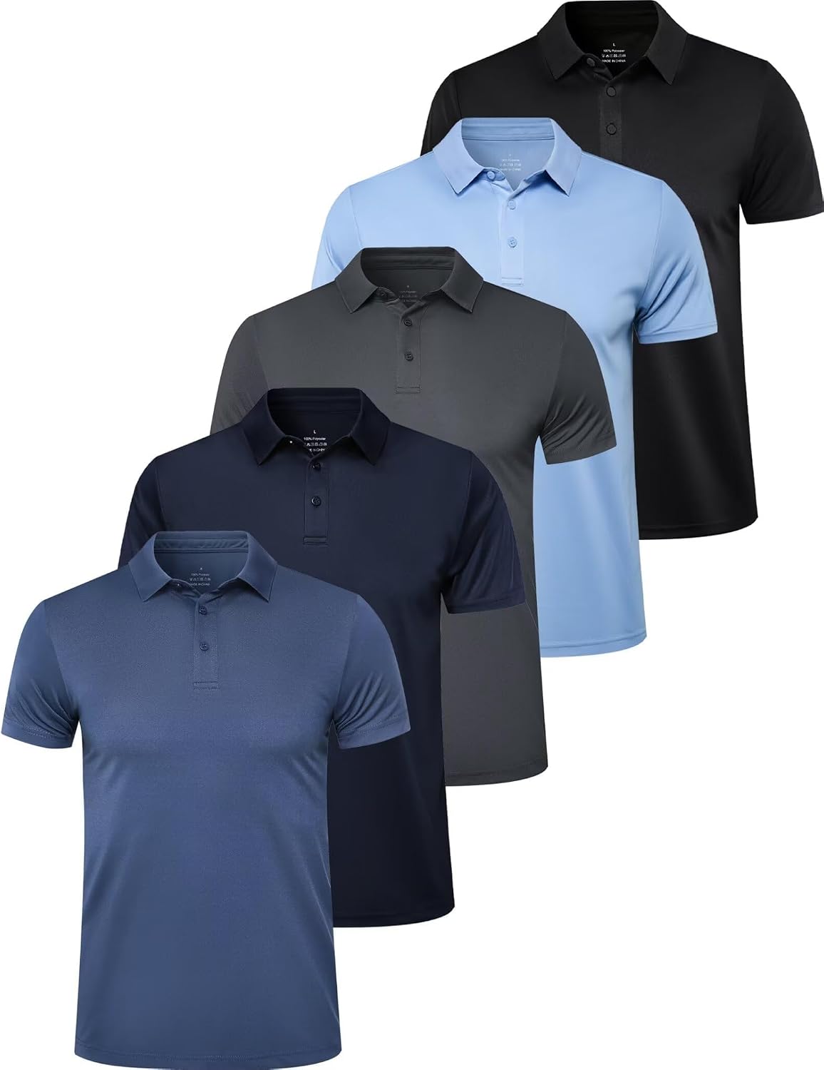 Men's Collared Golf Polo Shirts 5 Pack - UPF 50+ Sun Protection, Quick Dry Knit for Outdoor Work - Small