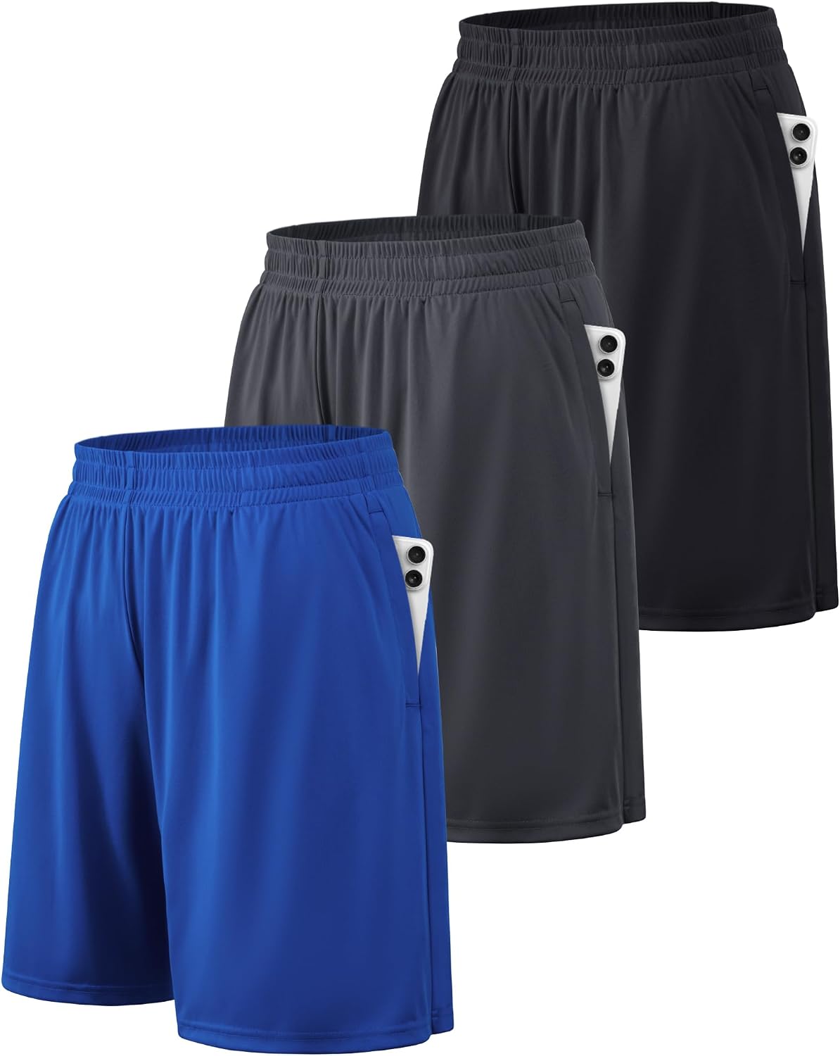 Men's Quick Dry Athletic Shorts - Side Pockets, Elastic Waistband, Breathable Fabric for Basketball - Small