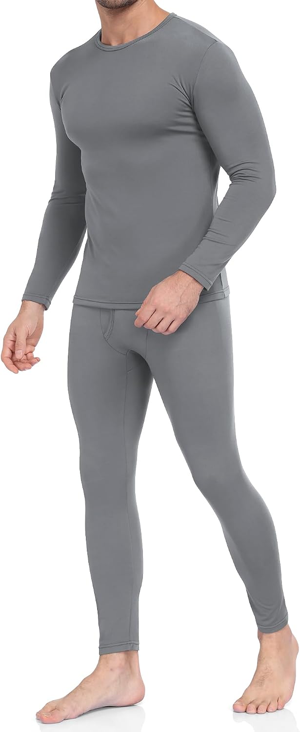 Men's Fleece Lined Thermal Underwear Set - Long John Top and Bottom Base Layer for Cold Weather - Small