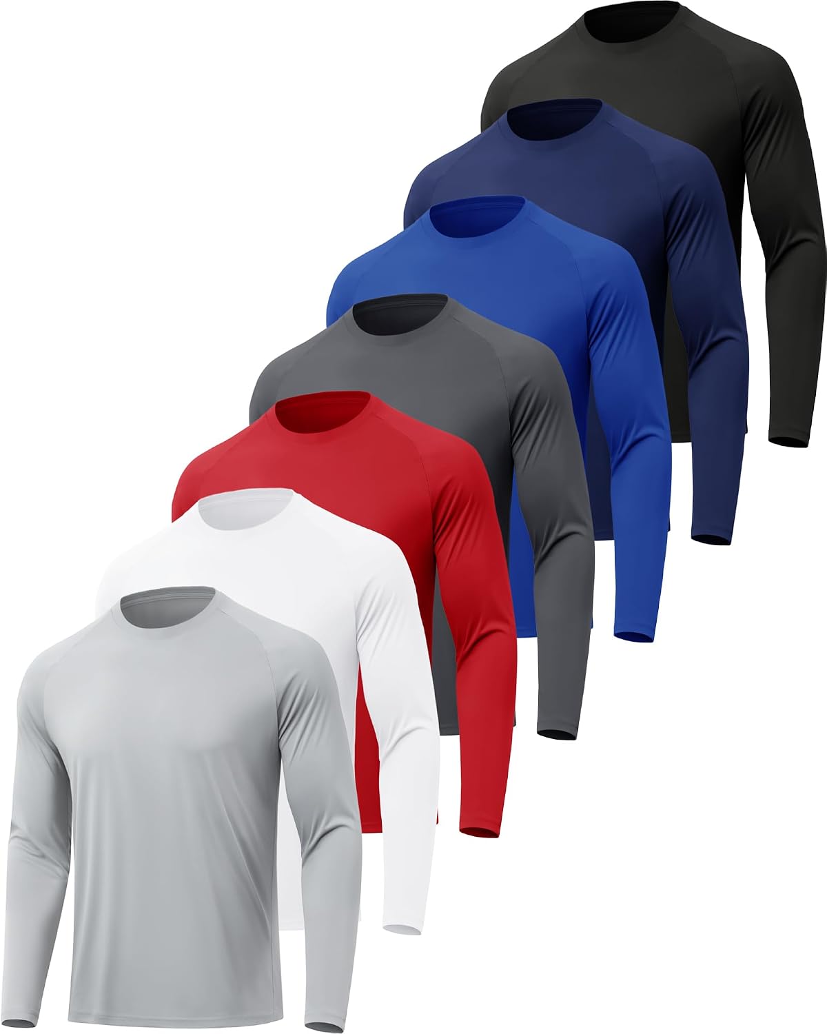 Men's UPF 50+ Long Sleeve Sun Shirts 7 Pack - Quick Dry, Moisture Wicking for Fishing and Running - Small
