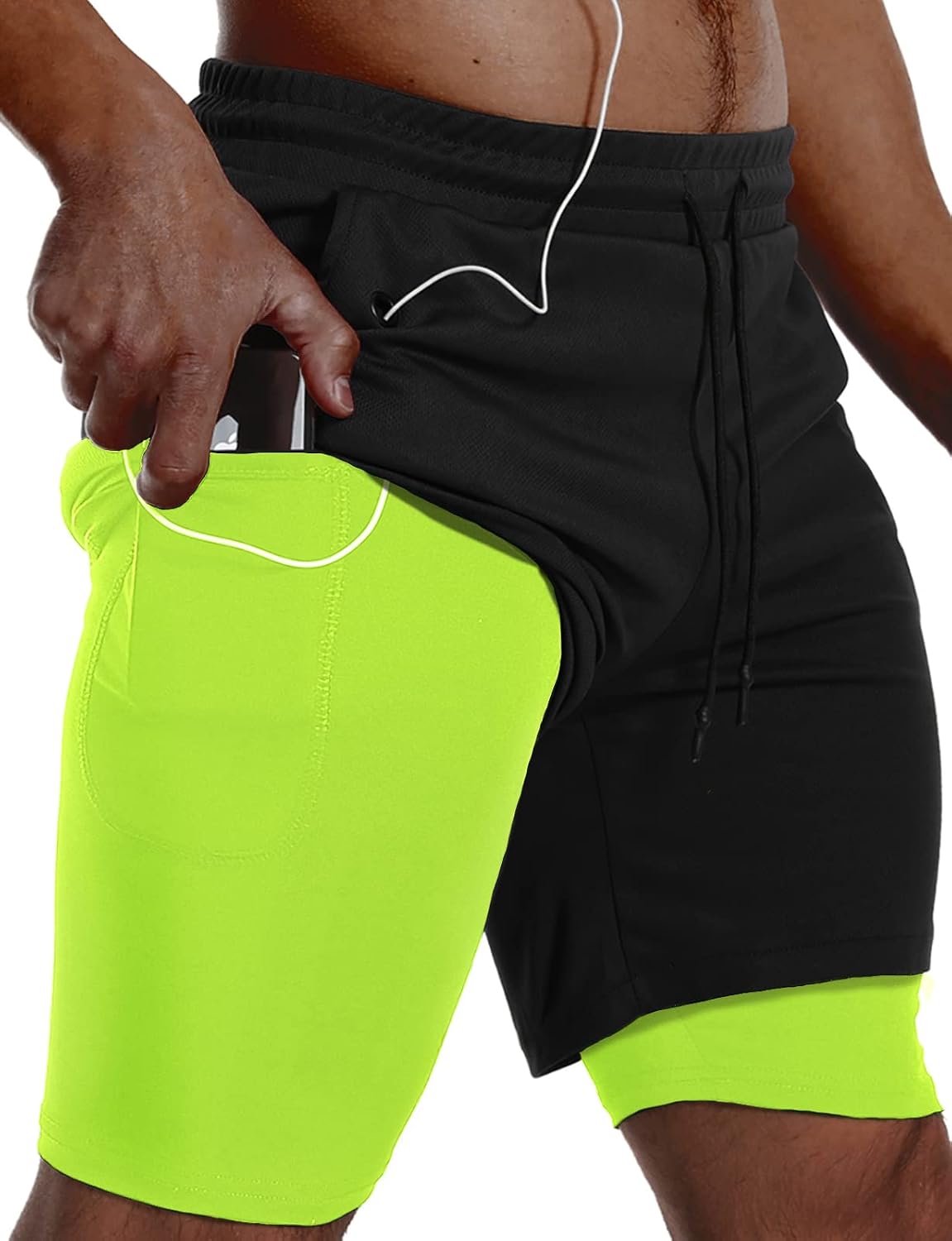 Men's 2 in 1 Running Shorts 3 Pack - Quick Dry Outer Layer, Inner Liner, Side Pockets for Workouts - Small