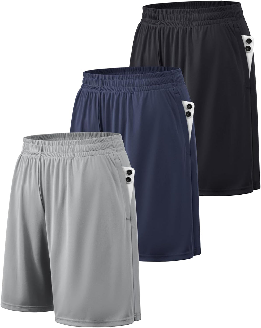 Men's Quick Dry Athletic Shorts - Side Pockets, Elastic Waistband, Breathable Fabric for Basketball - Medium