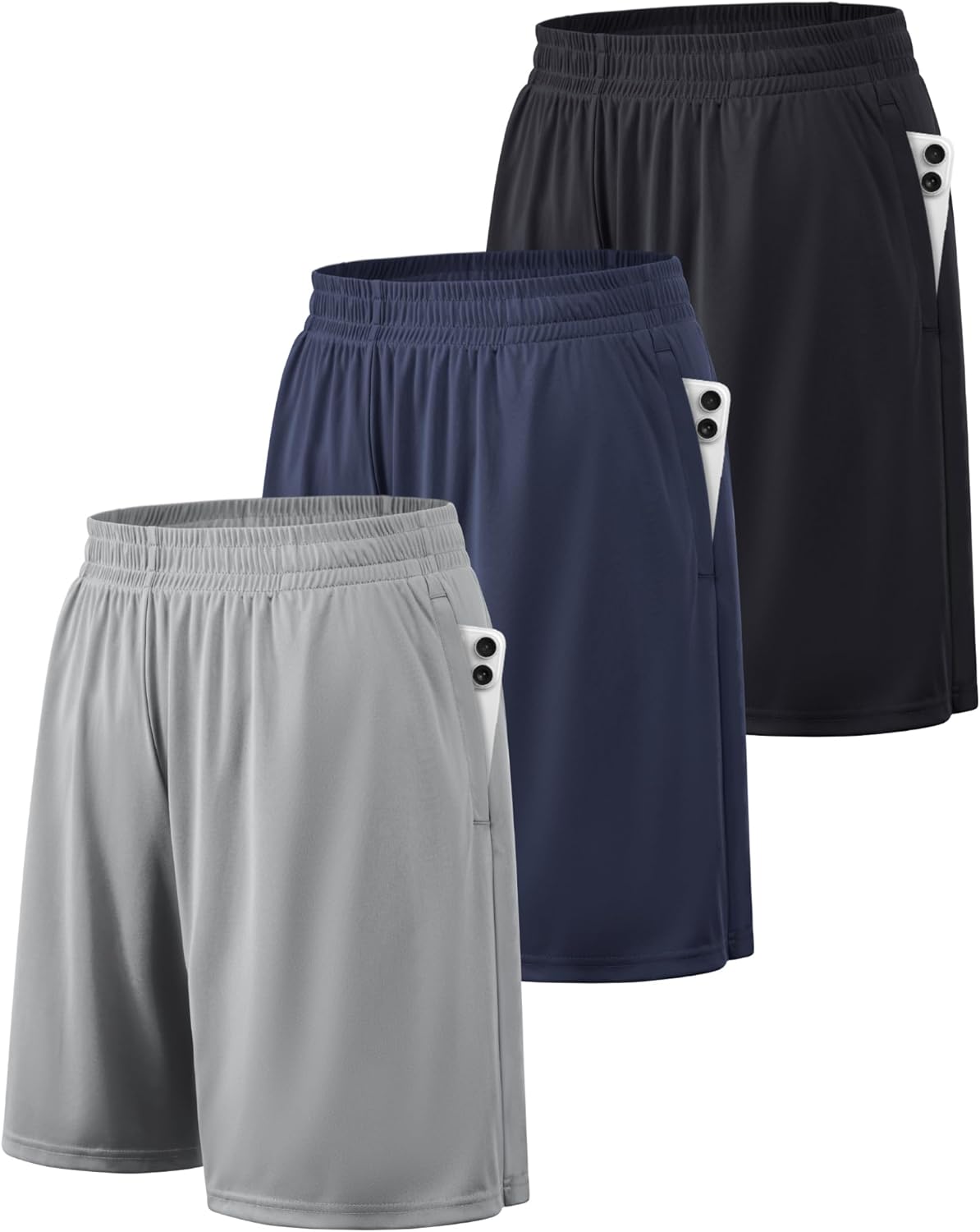 Men's Quick Dry Athletic Shorts - Side Pockets, Elastic Waistband, Breathable Fabric for Basketball - Medium
