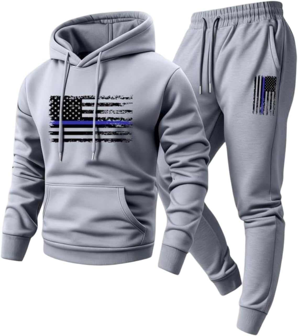 Men's Fleece Lined Tracksuit 2 Piece - Drawstring Hoodie and Elastic Waist Joggers for Lounging - Small