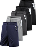 Men's Athletic Gym Shorts 5 Pack - Quick Dry Fabric with Side Pockets for Running and Weight Rooms - Small