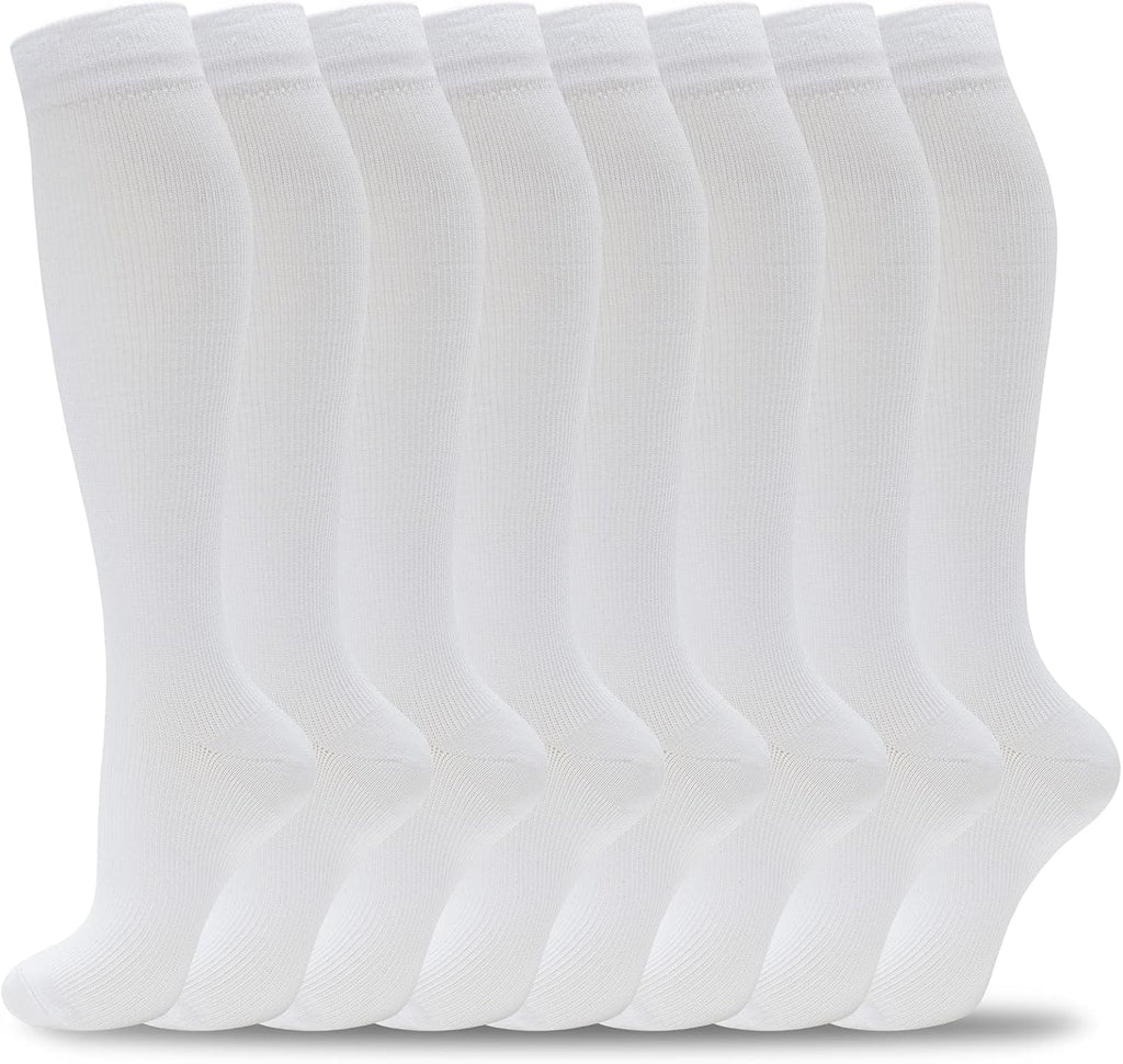 Unisex Knee High Compression Socks 8 Pairs - Graduated Support for Nurses, Travel and Running - Small-Medium