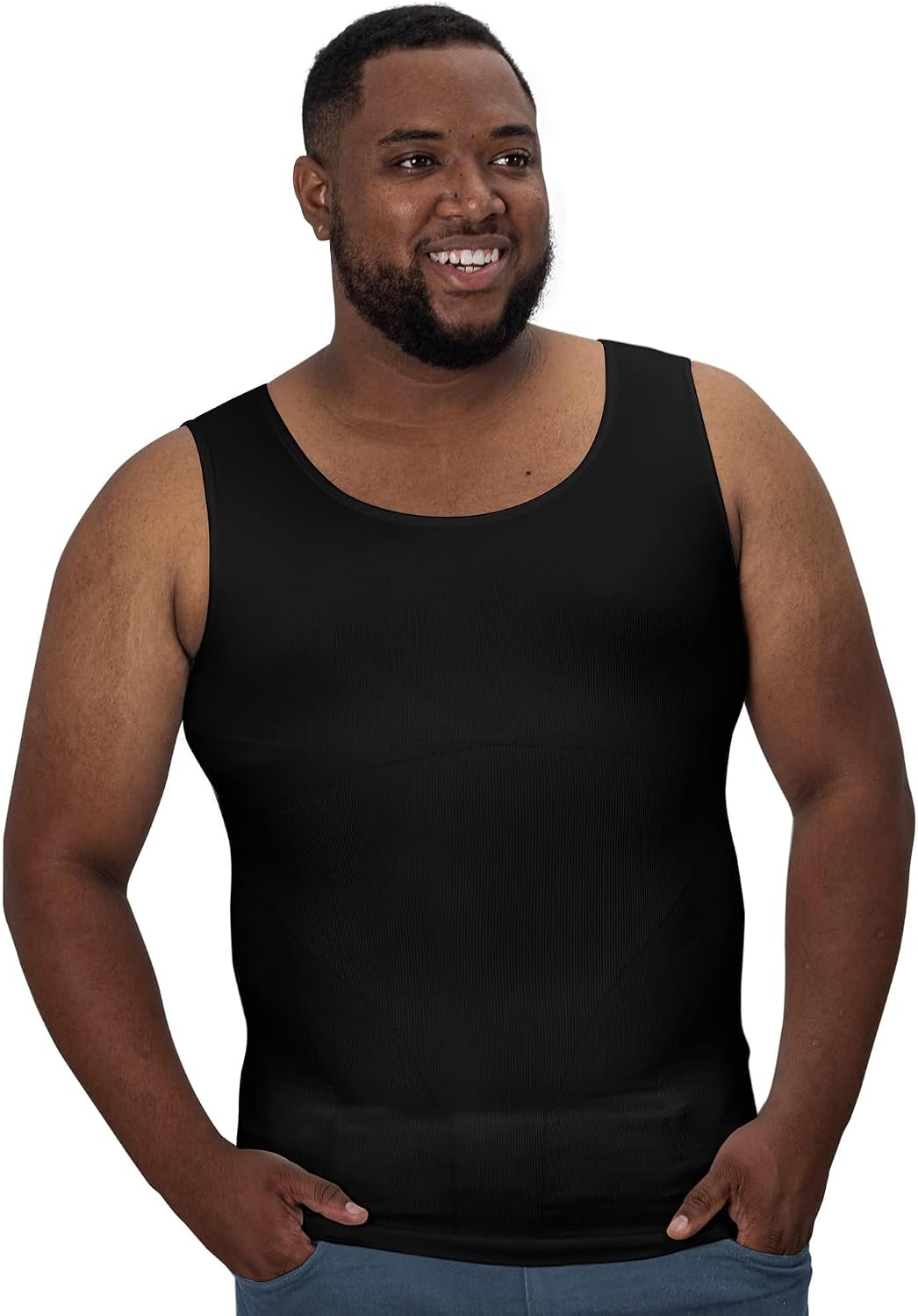 Men's Compression Tank Top - Sleeveless Slimming Undershirt with Tummy Control in Big and Tall Sizes - Medium Tall