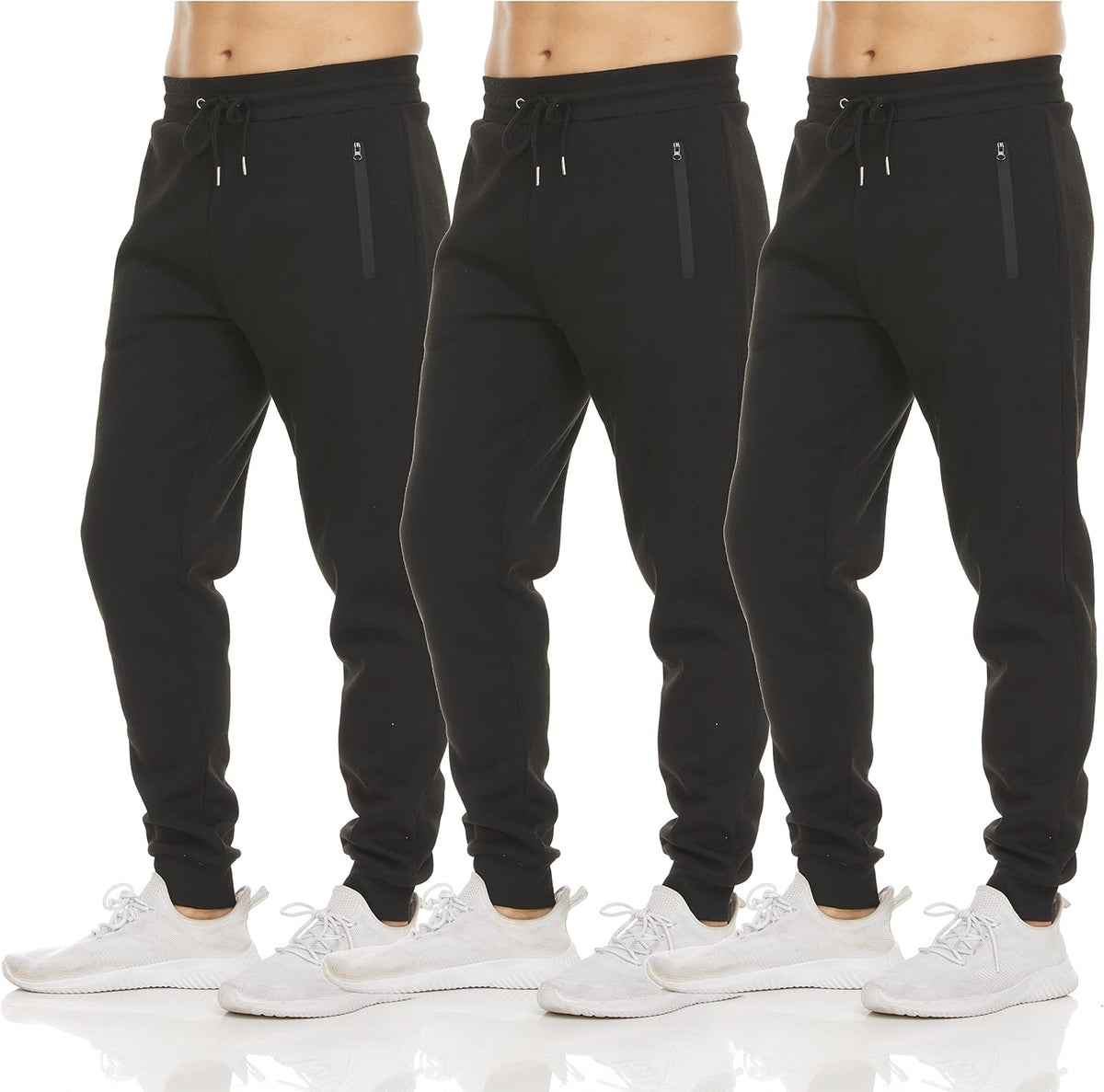 Men's Fleece Athletic Joggers 3 Pack - Zipper Pockets, Big and Tall Sizes for Workouts and Lounging - Standard (7)