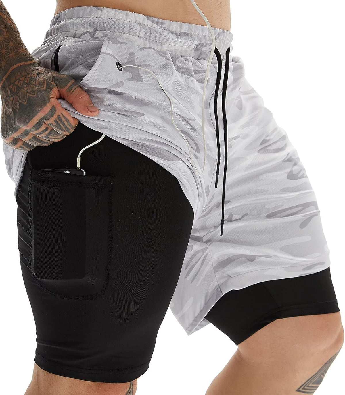 Men's 7 Inch Running Shorts with Compression Liner - Lightweight 2 in 1 Build in 3 and 5 Packs - Medium