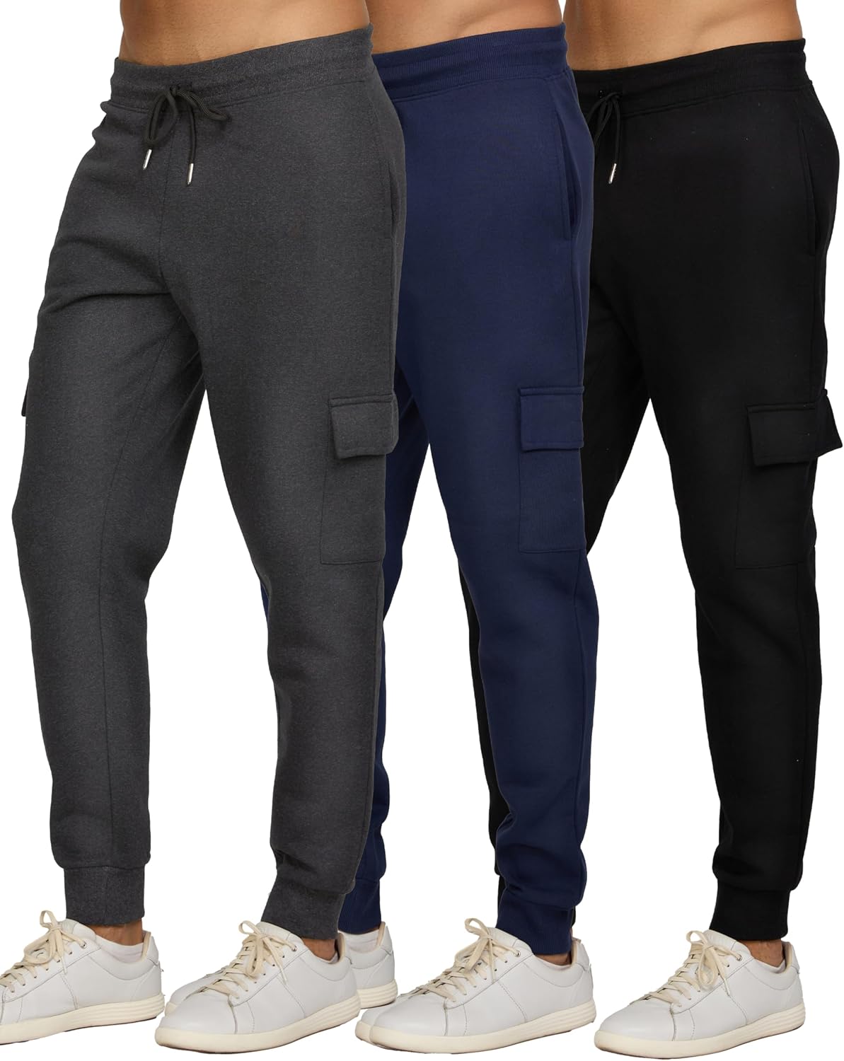 Men's Fleece Athletic Joggers 3 Pack - Zipper Pockets, Big and Tall Sizes for Workouts and Lounging - Standard (17)