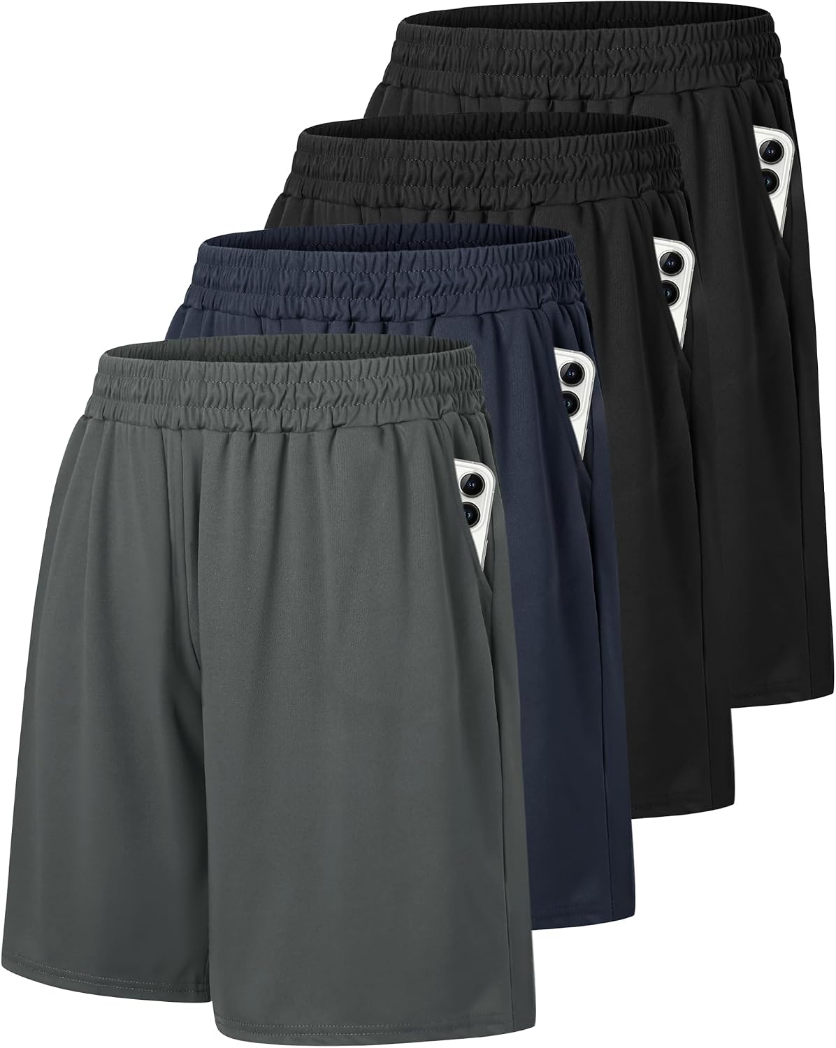 Men's Basketball Gym Shorts 4 Pack - Quick Dry with Pockets, Elastic Waistband for Daily Workouts - Small