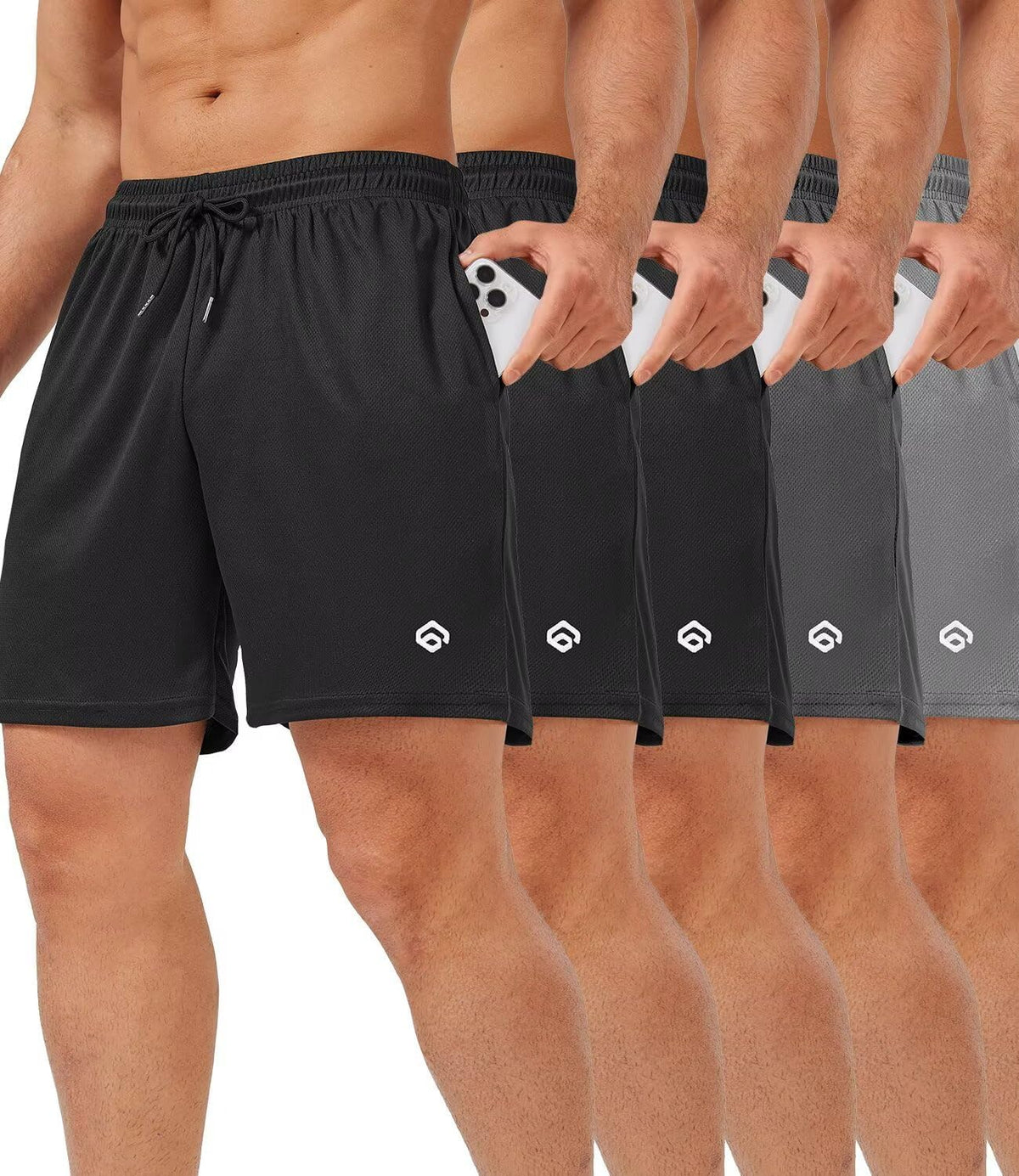 Men's 5 Inch Mesh Gym Shorts 5 Pack - Quick Dry, Side Pockets, Lightweight Training Fit for Running - 5 Inch (2)
