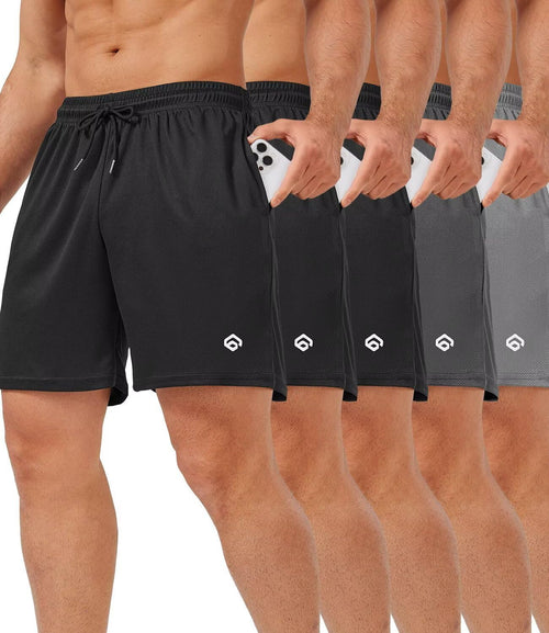 Men's 5 Inch Mesh Gym Shorts 5 Pack - Quick Dry, Side Pockets, Lightweight Training Fit for Running - 5 Inch (2)