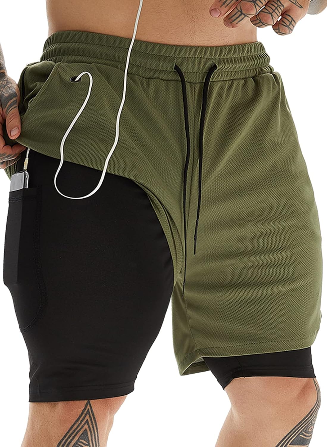 Men's 7 Inch Running Shorts with Compression Liner - Lightweight 2 in 1 Build in 3 and 5 Packs - Medium