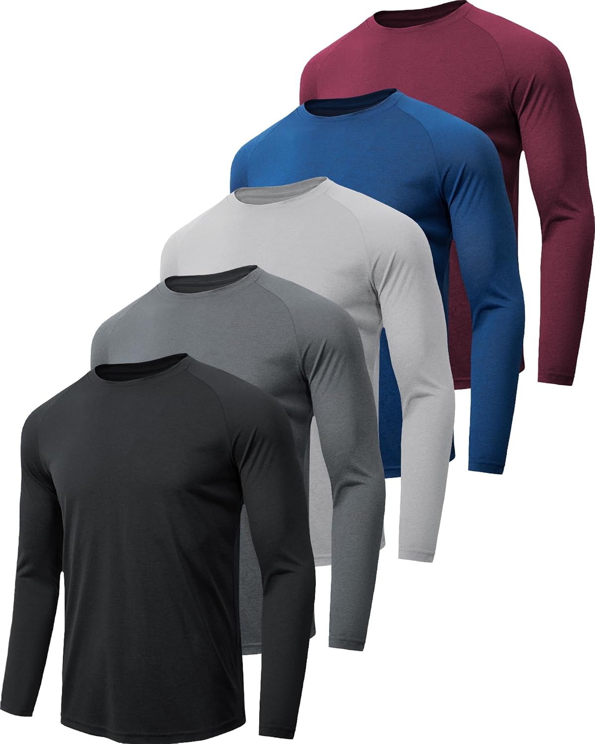Men's UPF 50+ Long Sleeve Sun Shirts 7 Pack - Quick Dry, Moisture Wicking for Fishing and Running - Small