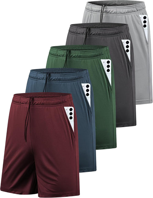 Men's Athletic Gym Shorts 5 Pack - Quick Dry Fabric with Side Pockets for Running and Weight Rooms - Small