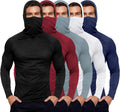 Men's UPF Fishing Hoodie 5 Pack - Long Sleeve Sun Shirts with Built-in Face Mask for Hiking Trips - Small