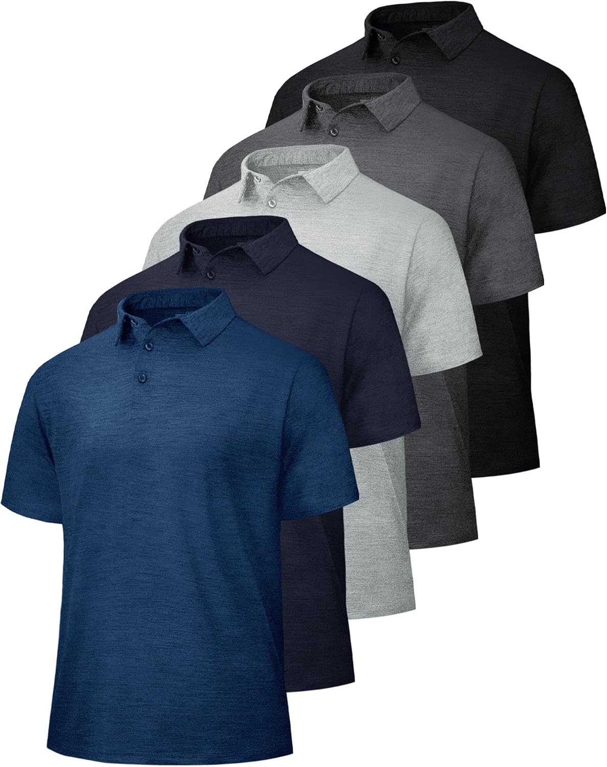 Men's Performance Polo Shirts 5 Pack - Quick Dry, Moisture Wicking, Short Sleeve for Golf and Work - black/Dark Grey/Lig