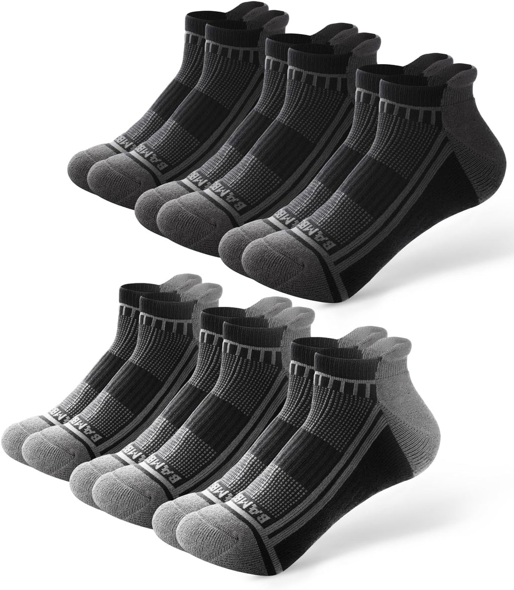 Men's Bamboo Ankle Socks 8 Pack - Seamless Toe, Cushioned Heel Tab, Odor Control for Running Days - Medium