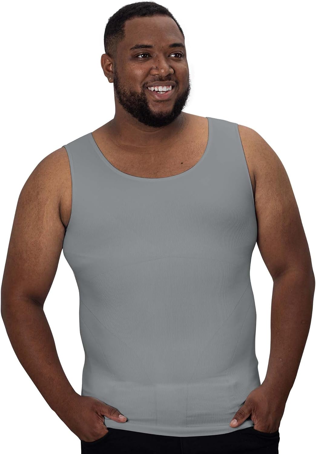 Men's Compression Tank Top - Sleeveless Slimming Undershirt with Tummy Control in Big and Tall Sizes - Medium Tall