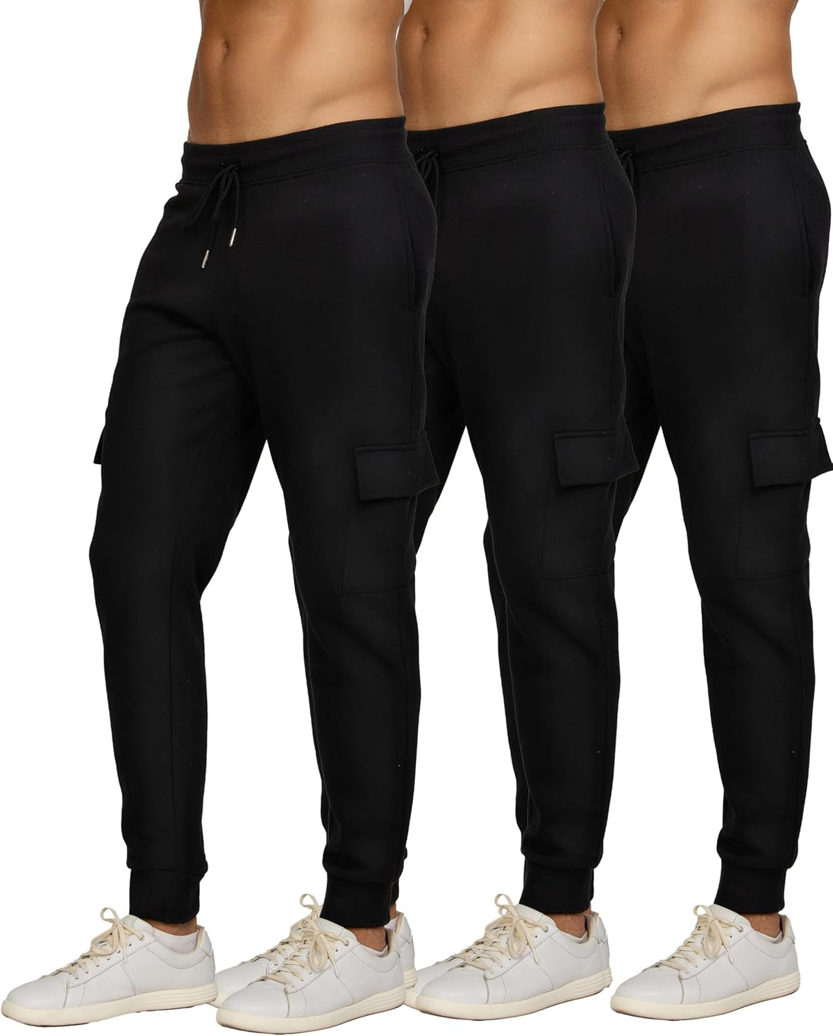 Men's Fleece Athletic Joggers 3 Pack - Zipper Pockets, Big and Tall Sizes for Workouts and Lounging - Standard (19)