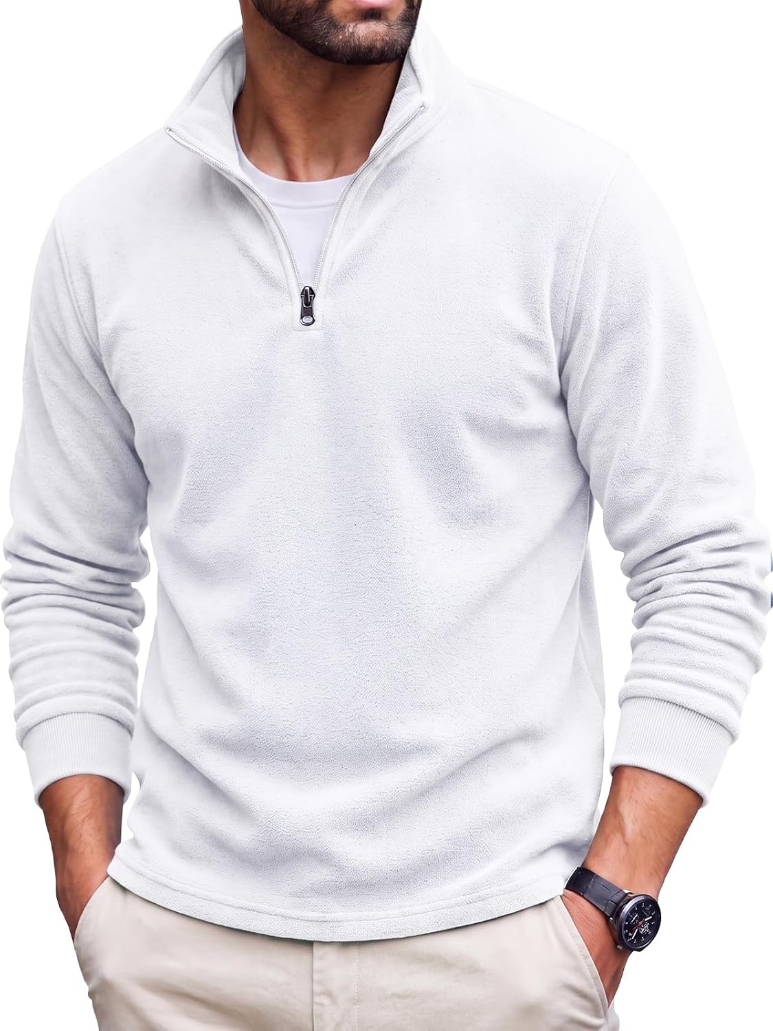 Men's Fleece Quarter Zip Pullover - Mock Neck, Long Sleeve, Brushed Lining for Golf and Work Days - Medium