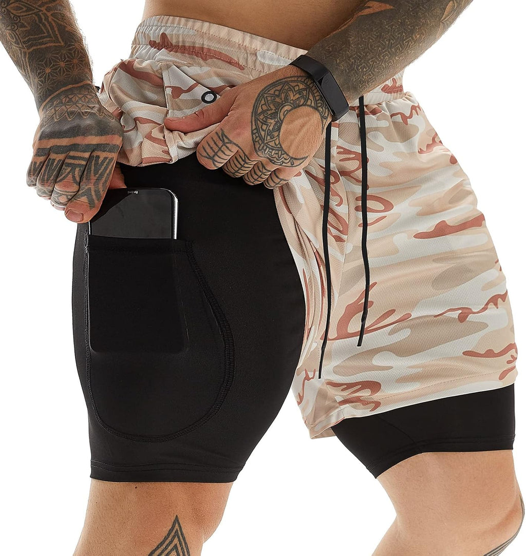 Men's 7 Inch Running Shorts with Compression Liner - Lightweight 2 in 1 Build in 3 and 5 Packs - Small
