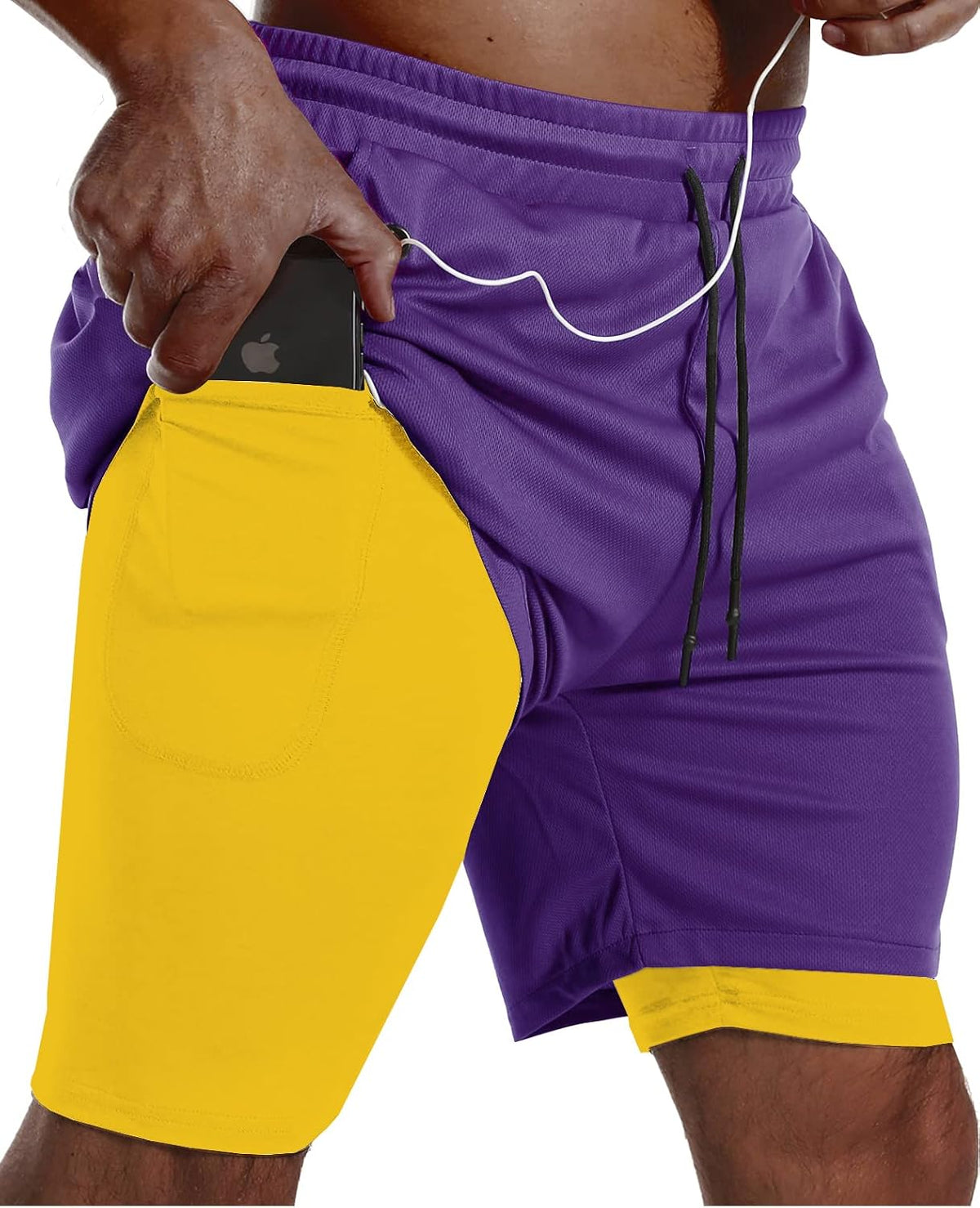 Men's 2 in 1 Running Shorts 3 Pack - Quick Dry Outer Layer, Inner Liner, Side Pockets for Workouts - Small